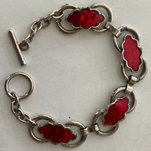 Vintage Silver Red Enamel Bracelet Italy